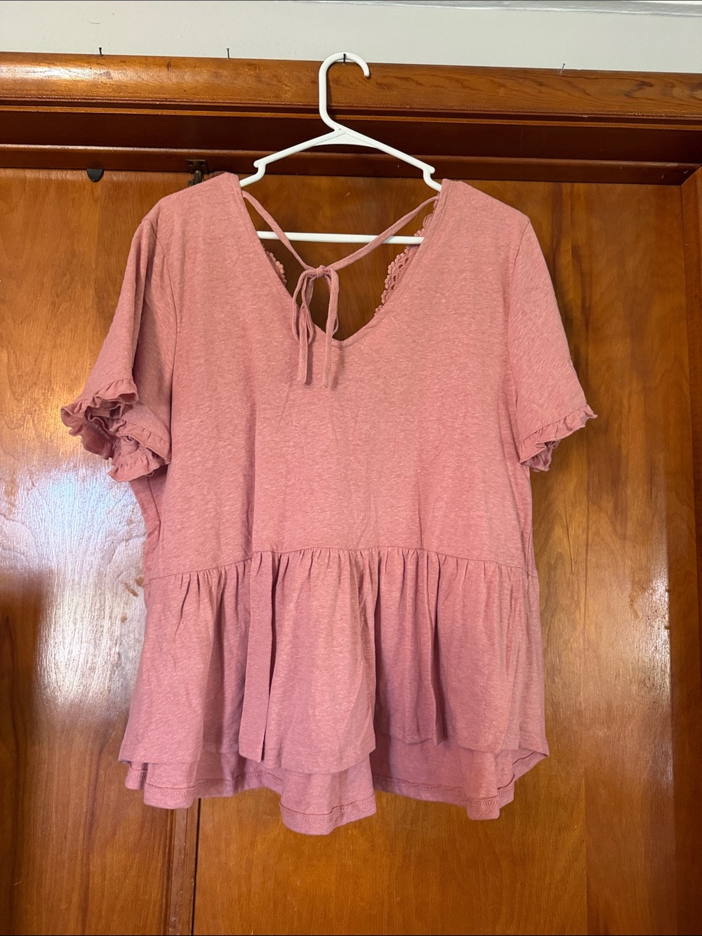 Maurices Dusty Rose Lace-Trim Peasant Tunic - Picture 2 of 2